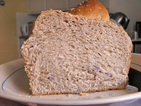 Crumb of purple fingerling potato bread
